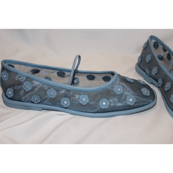 COACH WOMEN'S EMILIA MARY JANE MESH TEA ROSE BALLET FLATS BLUE NIB - Picture 5 of 7